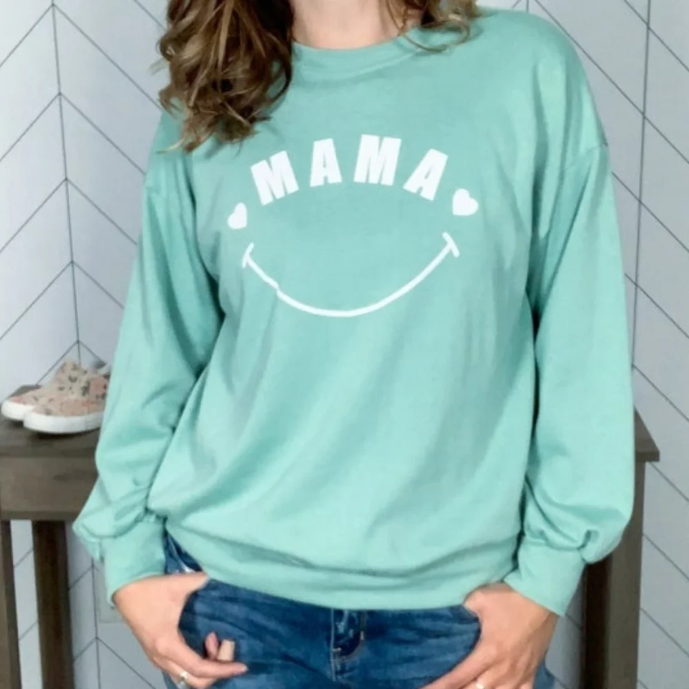 Blue Buttercup MAMA SMILEY HEART Graphic Sweatshirt - Picture 3 of 4